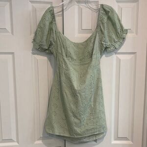 BeeVely Boutique Puff Sleeve Eyelet Mini Dress - Sage Green NWT Large